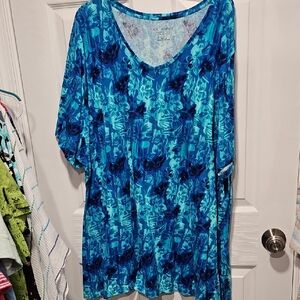 Catherines Turquoise & Navy Floral V-Neck Top